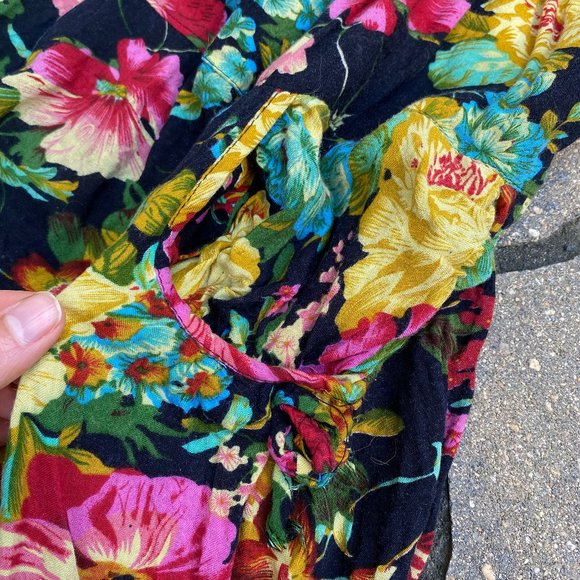 New York Handmade Flower Print Loose Boho Pant Trouser Flowy Retro Cotton Floral - Picture 6 of 7